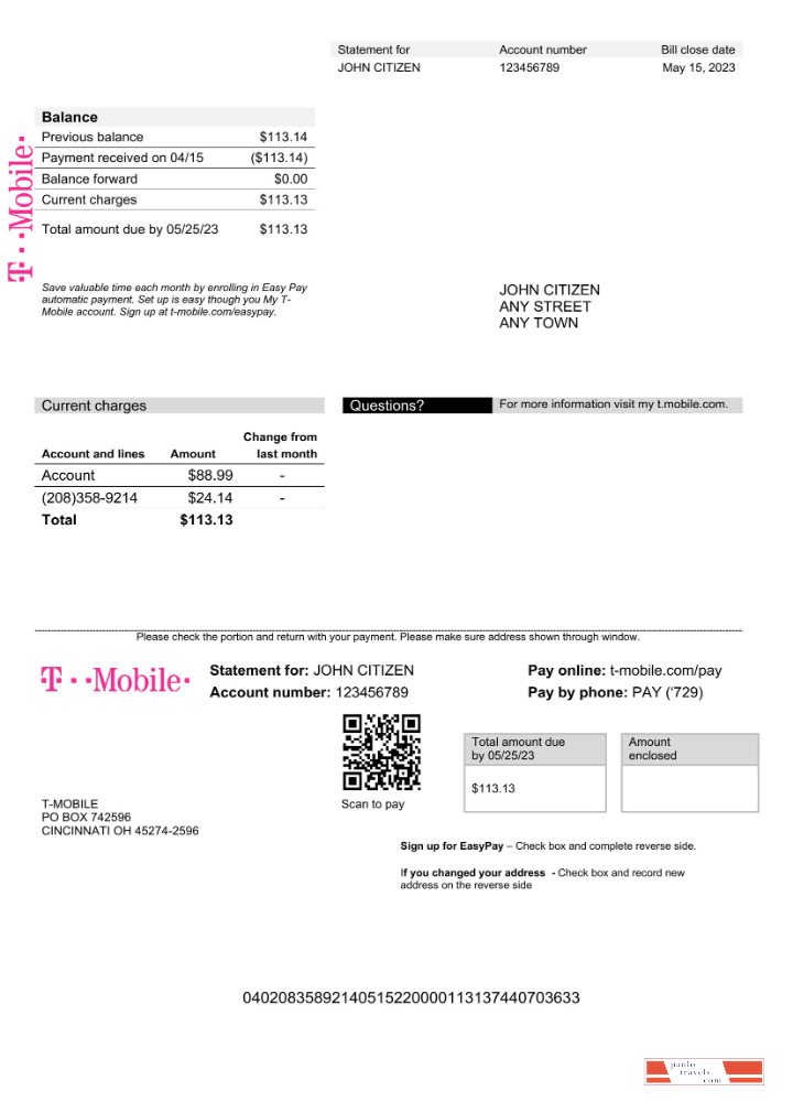 USA T Mobile utility bill Word and PDF template (1)